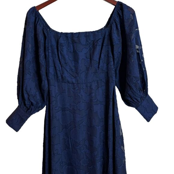 Lulus Radiantly Stunning Navy Blue Burnout Off-the-Shoulder Maxi Dress Size XS - Picture 6 of 16